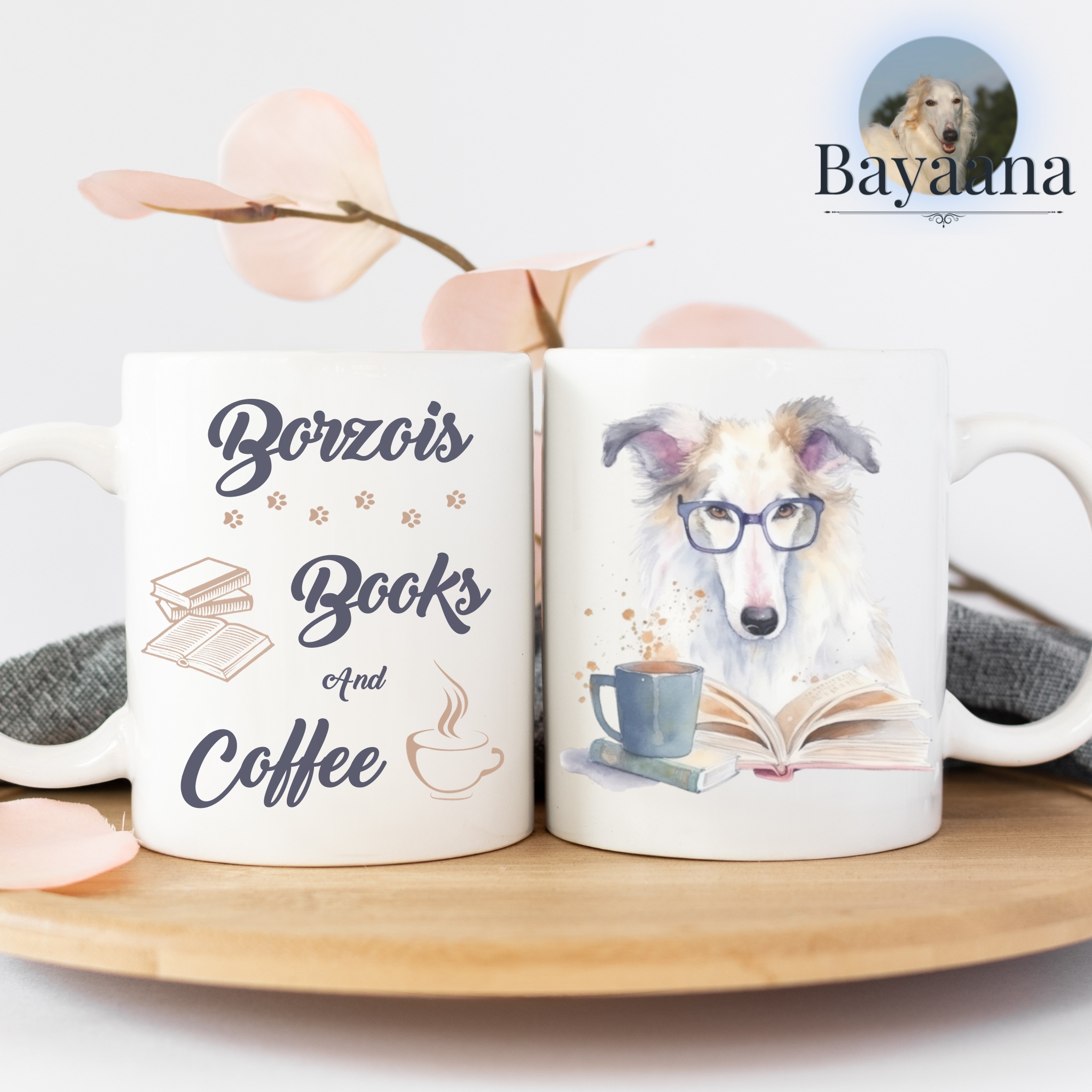 Borzois books and coffee ceramic mug